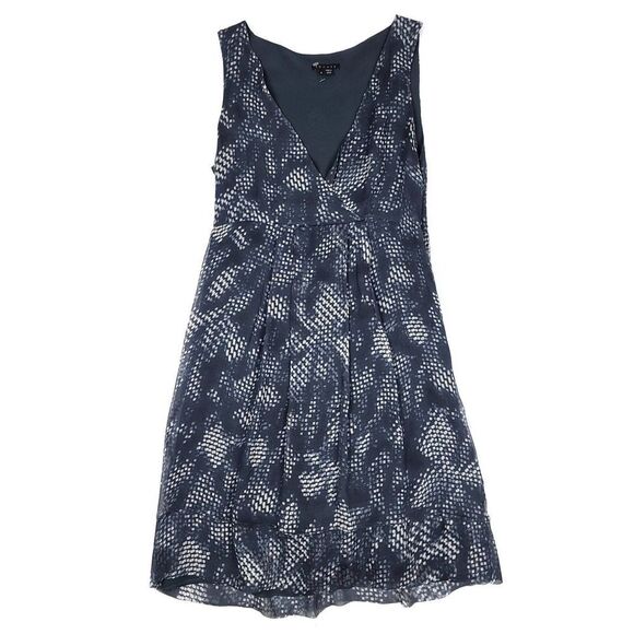 THEORY 100% Silk Gipson Pleated Fit and Flare Mini Dress in Blink Gray Womens 4 - Picture 1 of 10